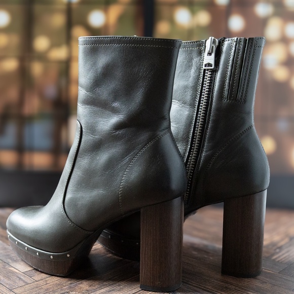ALL SAINTS Thea Leather Zip Platform Ankle Boots, Green, Size US 7.5/8 (EU 38) - Picture 7 of 15